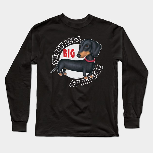 Awesome Doxie Dog posing with attitude on Black Dachshund with Red Collar Long Sleeve T-Shirt by Danny Gordon Art